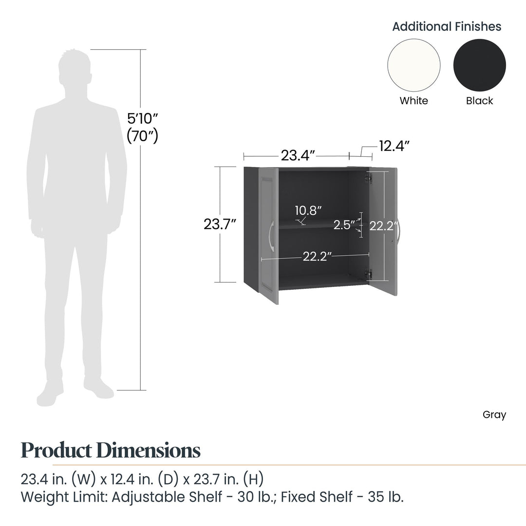 2 Door Wall Cabinet with Storage -  Black