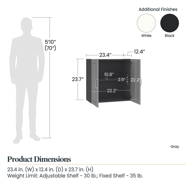 2 Door Wall Cabinet with Storage -  Black