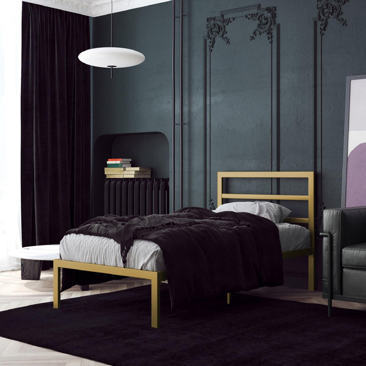 Premium Modern Platform Bed with Headboard - Gold - Twin