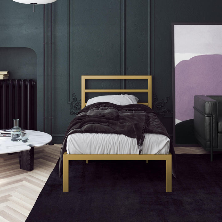 Premium Modern Platform Bed with Headboard - Gold - Twin