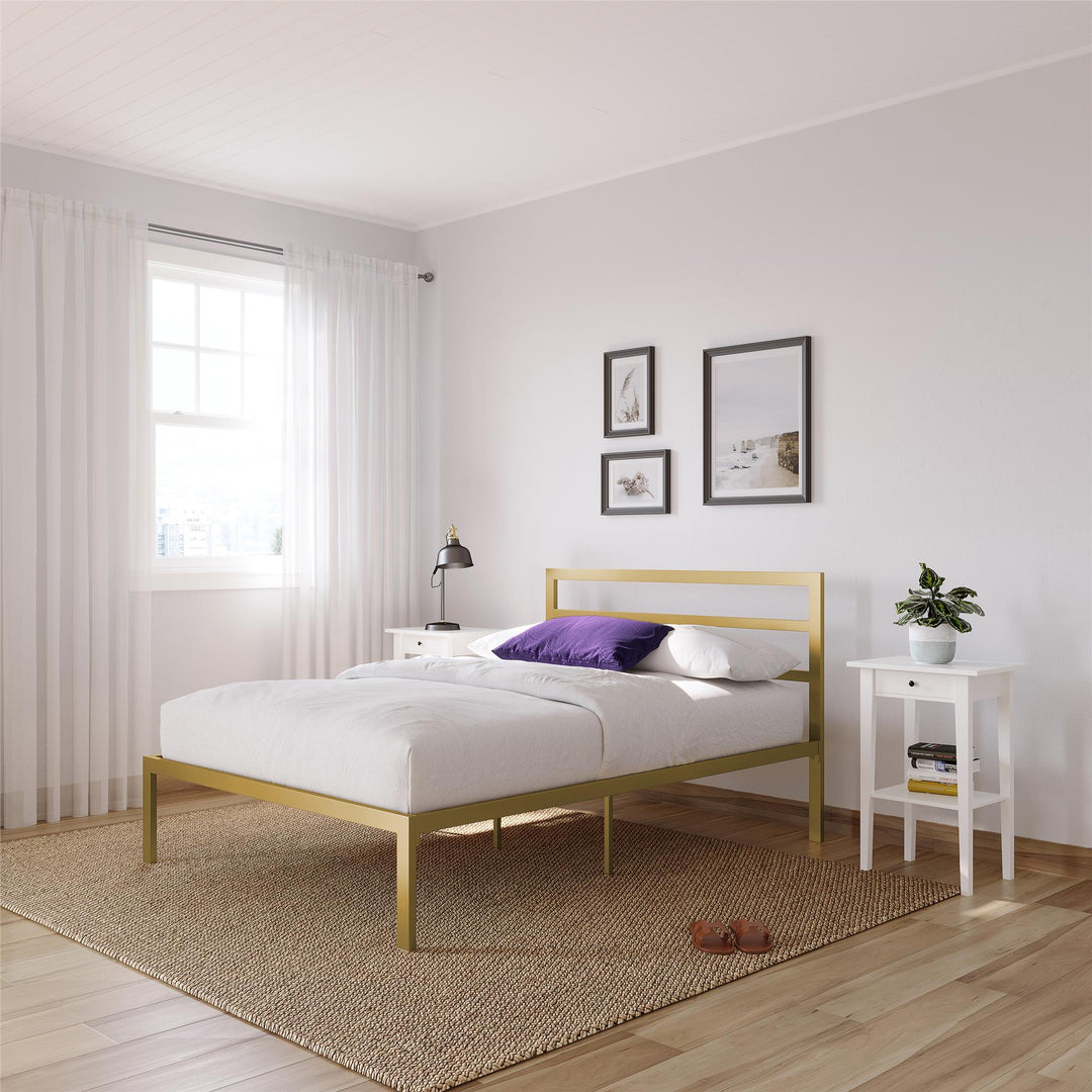 Premium Modern Platform Bed with Headboard - Gold - Full
