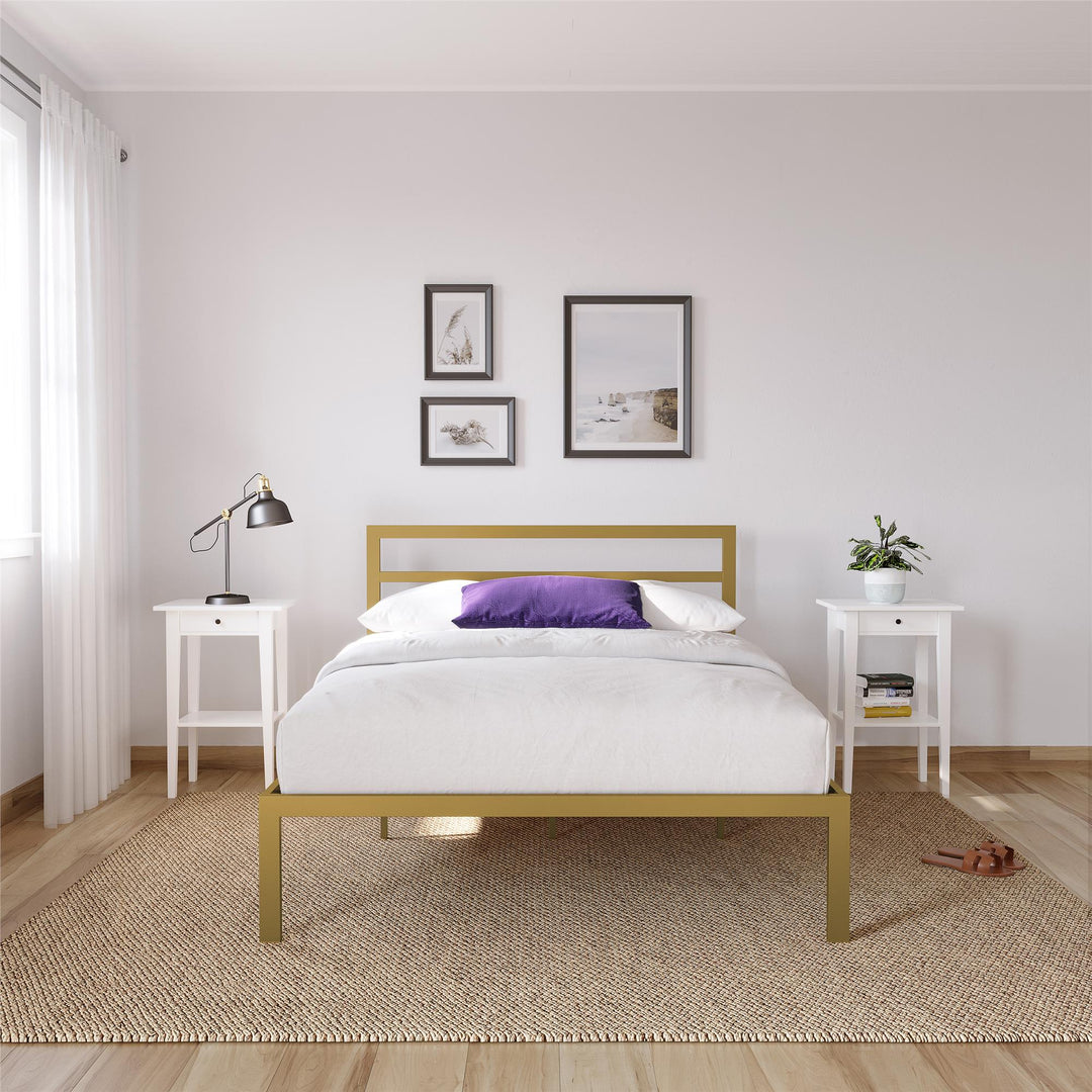 Premium Modern Platform Bed with Headboard - Gold - Full