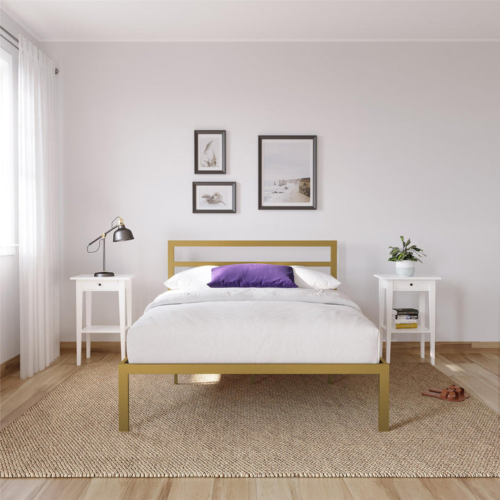Premium Modern Platform Bed with Headboard - Gold - Full
