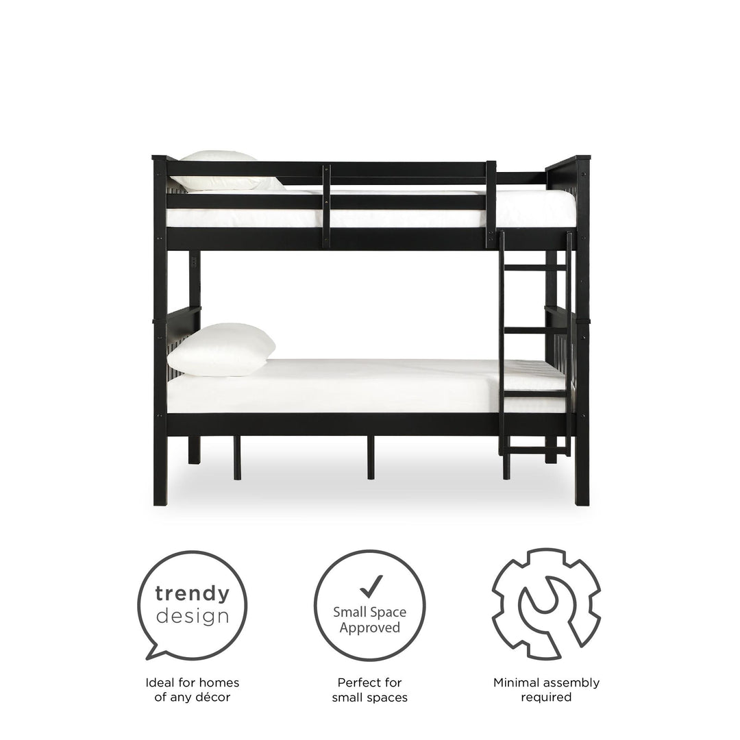 Moon Full-Over-Full Wood Bunk Bed with USB Port and Integrated Ladder - Black