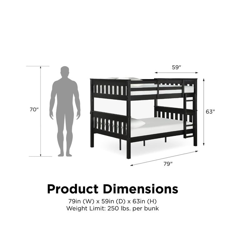 Moon Full-Over-Full Wood Bunk Bed with USB Port and Integrated Ladder - Black