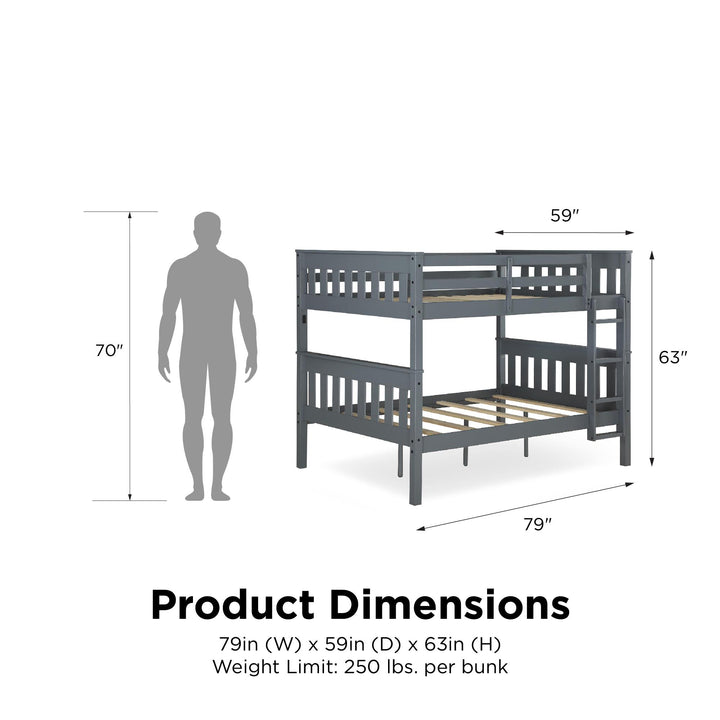 Moon Full-Over-Full Wood Bunk Bed with USB Port and Integrated Ladder - Gray