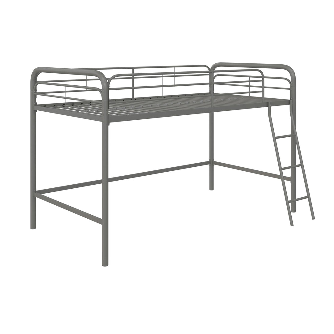 Jett Junior Loft Bed with Metal Frame and Built-In Ladder - Silver - Twin