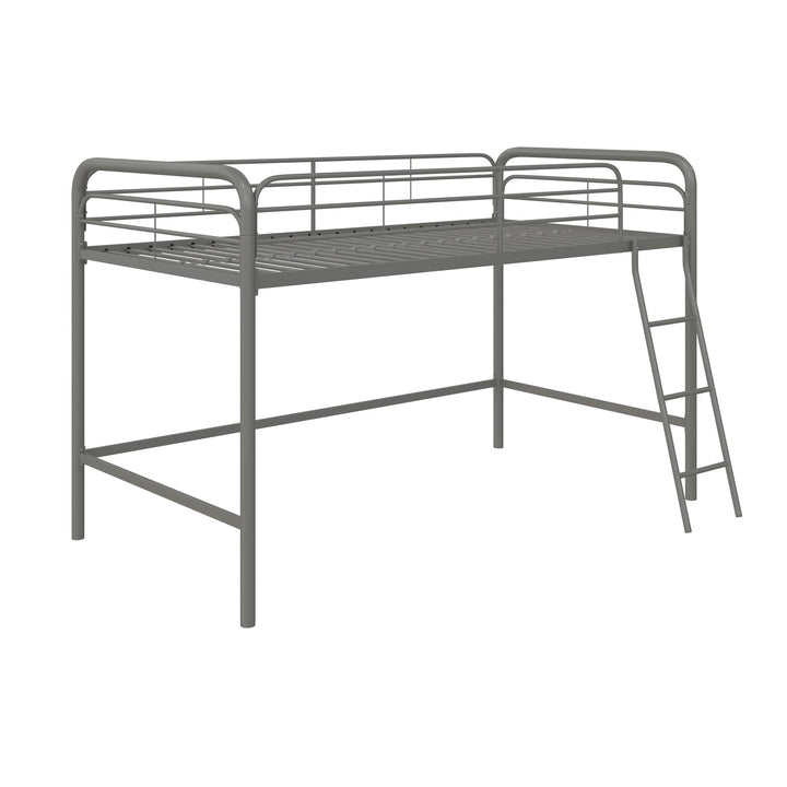 Jett Junior Loft Bed with Metal Frame and Built-In Ladder - Silver - Twin