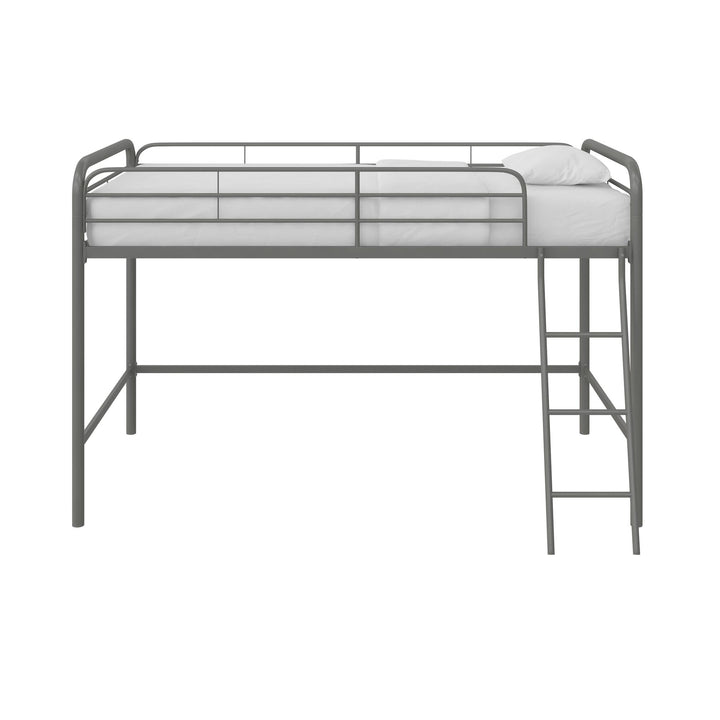 Jett Junior Loft Bed with Metal Frame and Built-In Ladder - Silver - Twin