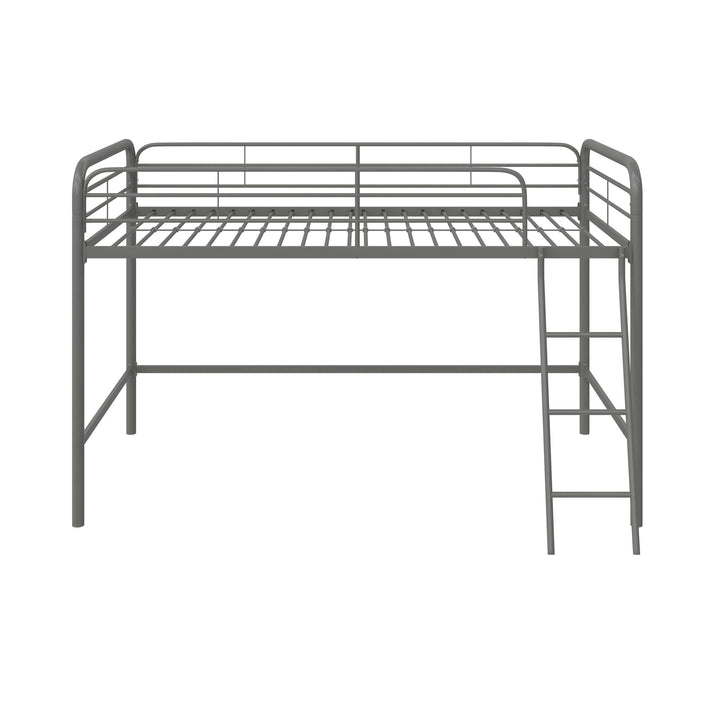 Jett Junior Loft Bed with Metal Frame and Built-In Ladder - Silver - Twin