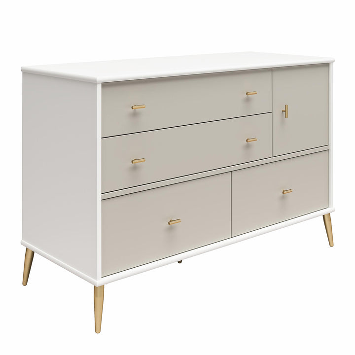 Asymmetrical Dresser with Drawers and Door -  White / Grey