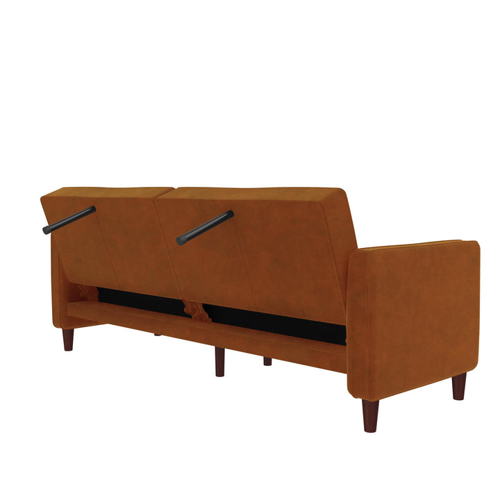 Pin Tufted Transitional Futon with Vertical Stitching and Button Tufting - Camel
