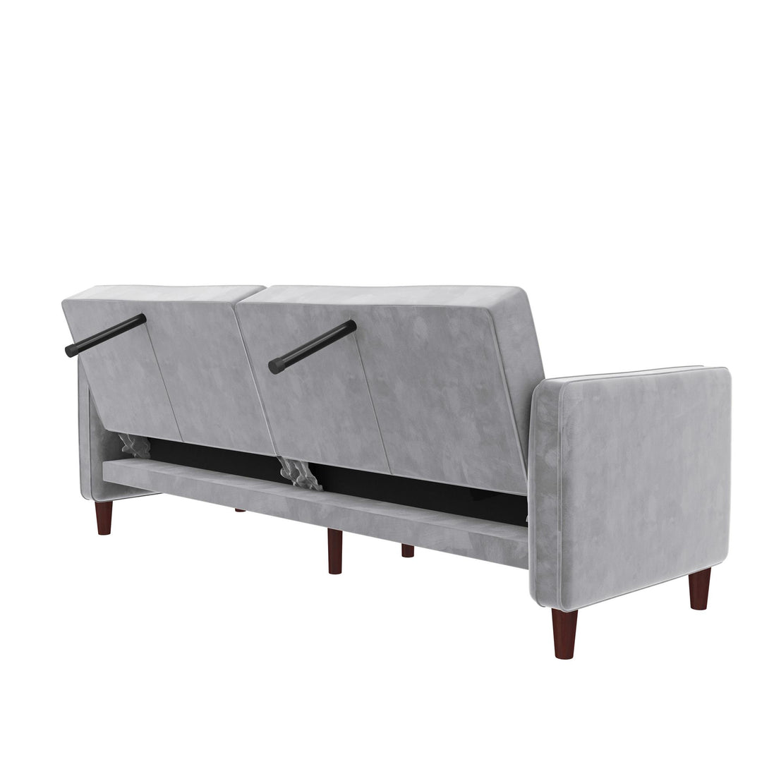 Pin Tufted Transitional Futon with Vertical Stitching and Button Tufting - Light Gray