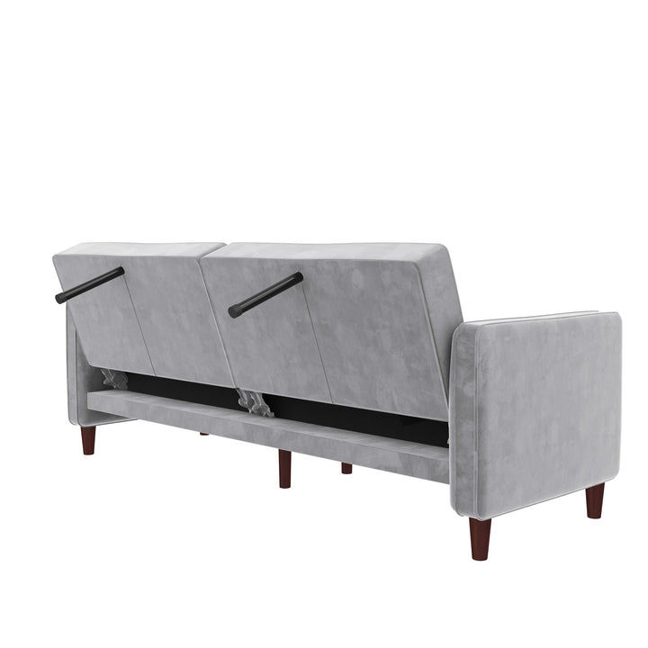 Pin Tufted Transitional Futon with Vertical Stitching and Button Tufting - Light Gray