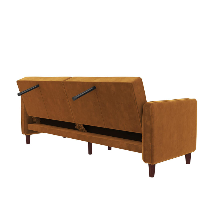 Pin Tufted Transitional Futon with Vertical Stitching and Button Tufting - Rust