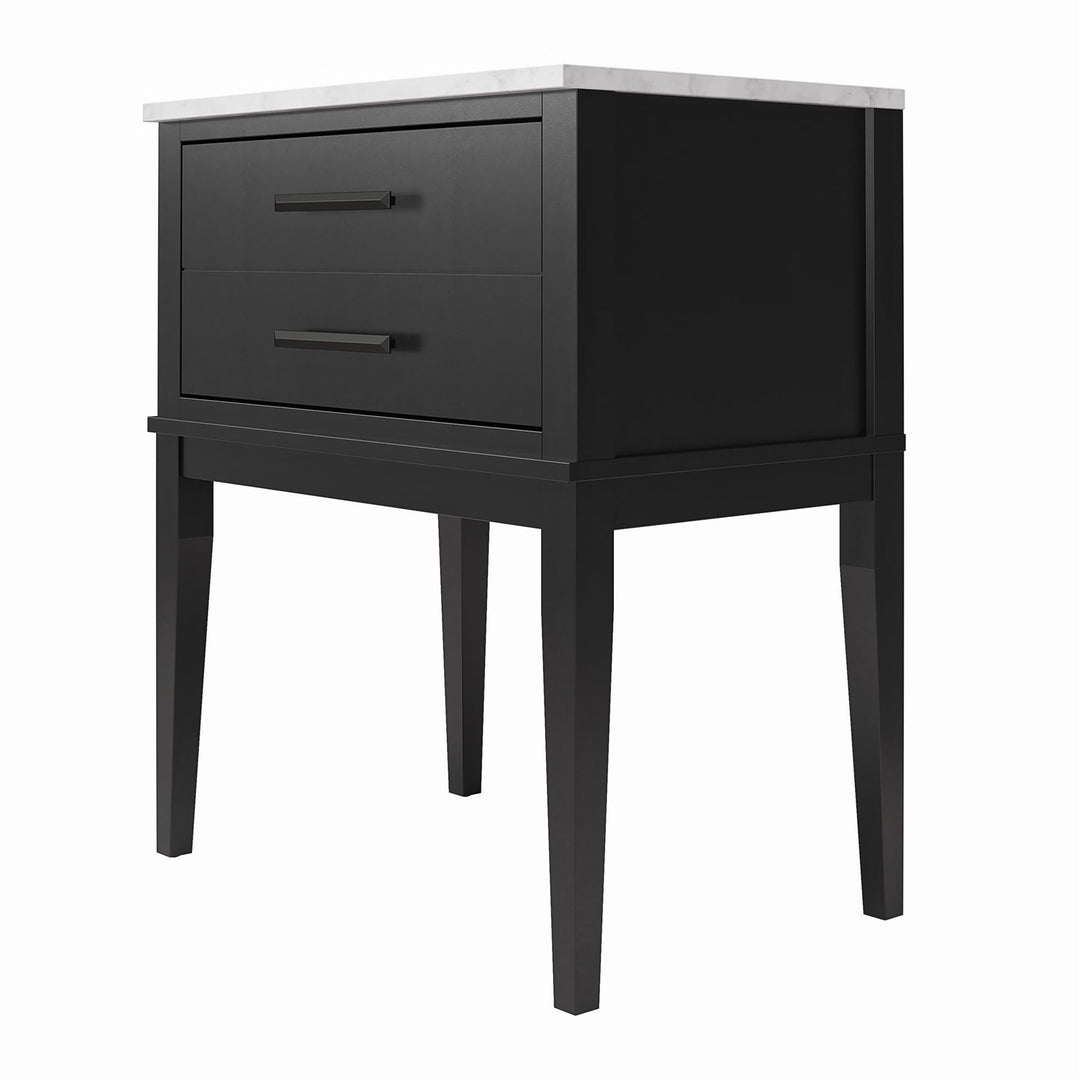 Lynnhaven Modern 1 Drawer Nightstand with Tapered Legs & Faux Marble Top - Black