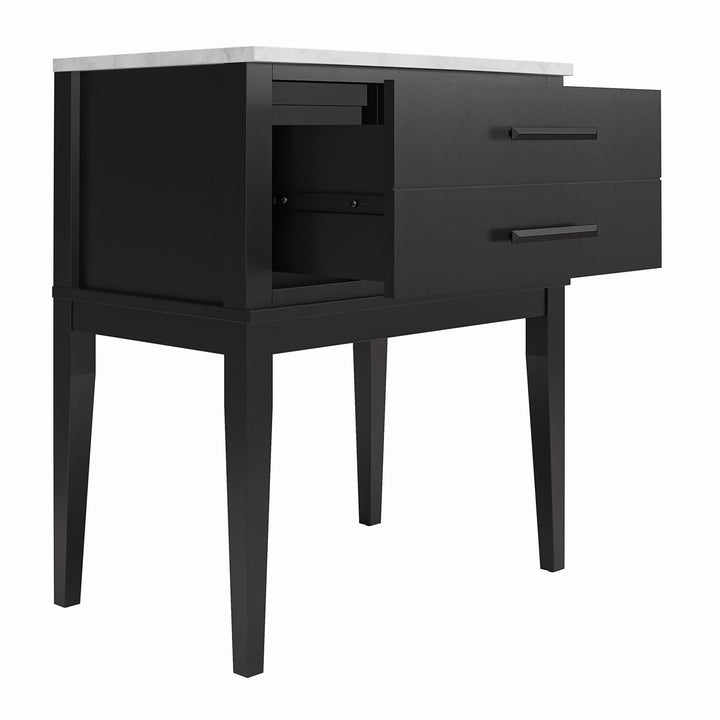 Lynnhaven Modern 1 Drawer Nightstand with Tapered Legs & Faux Marble Top - Black