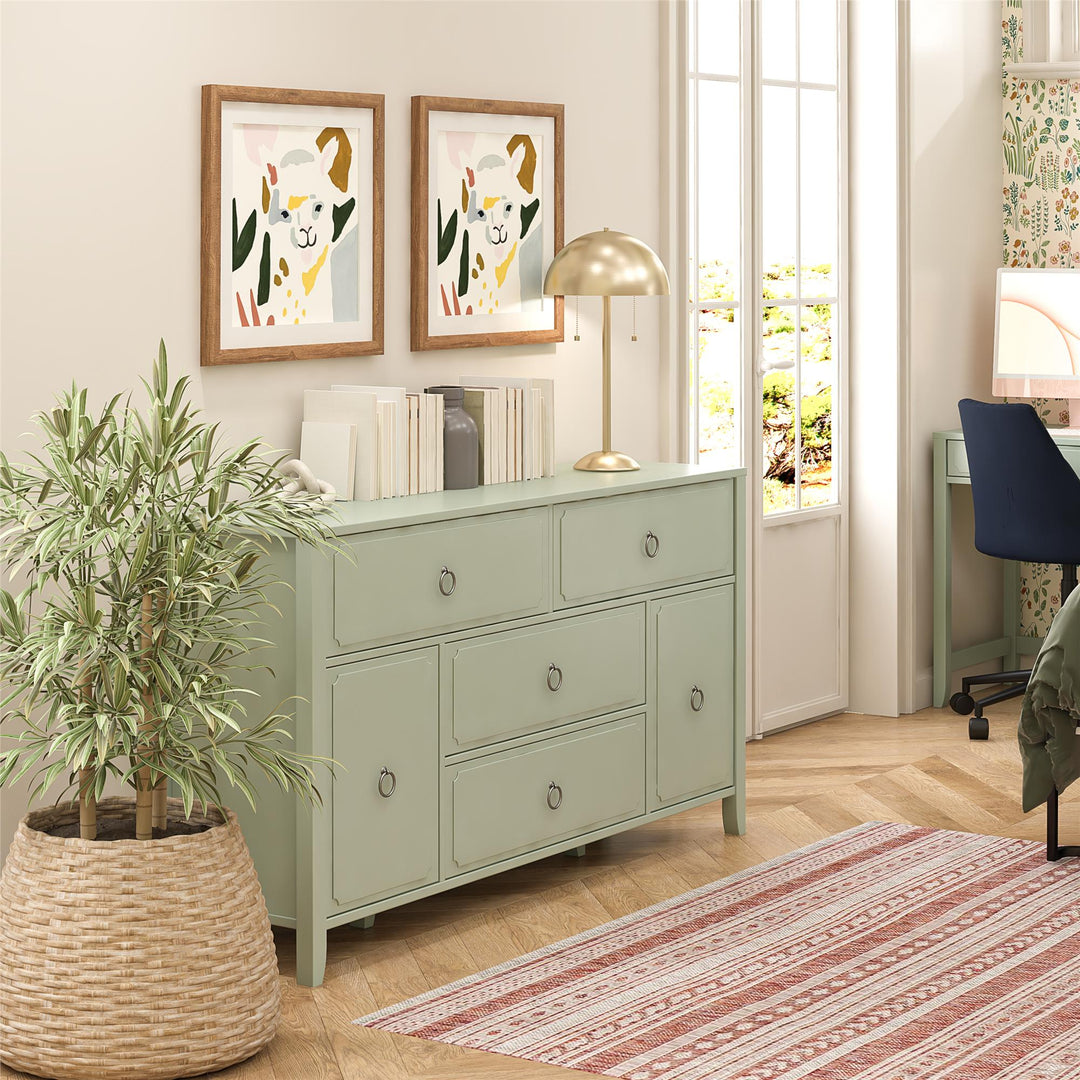 4 Drawer 2 Door Dresser with Elegant Design -  Pale Green