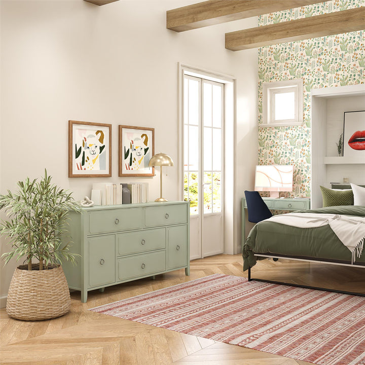 Wide Dresser with Elegant Design -  Pale Green