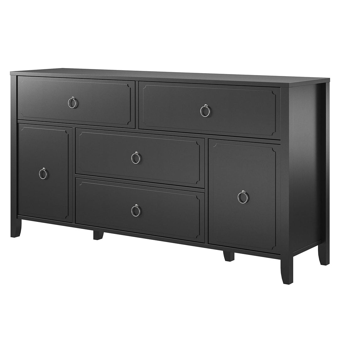 4 Drawer Wide Dresser with Doors -  Black