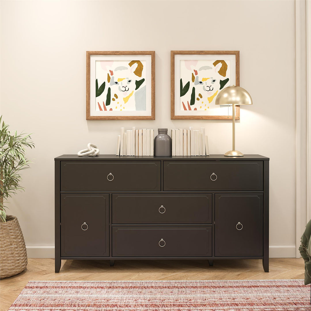 4 Drawer 2 Door Wide Dresser -  Black