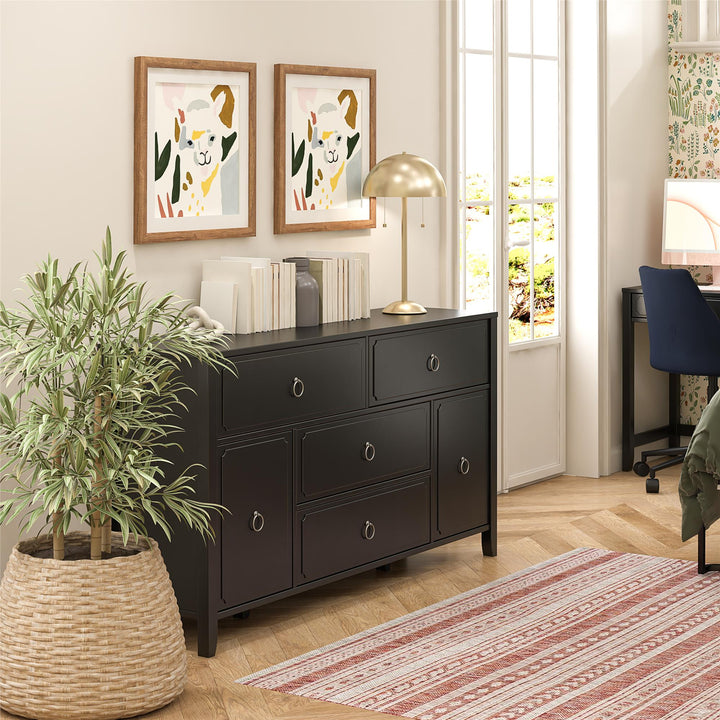 Elegant 4 Drawer 2 Door Dresser -  Black