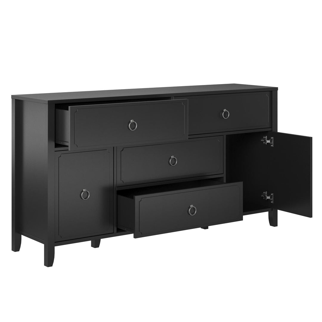 Elegant Wide Dresser with Drawers and Doors -  Black