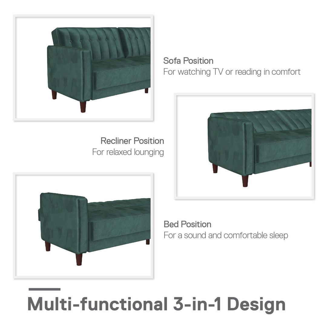 Vertical Stitching and Button Tufting Futon -  Green