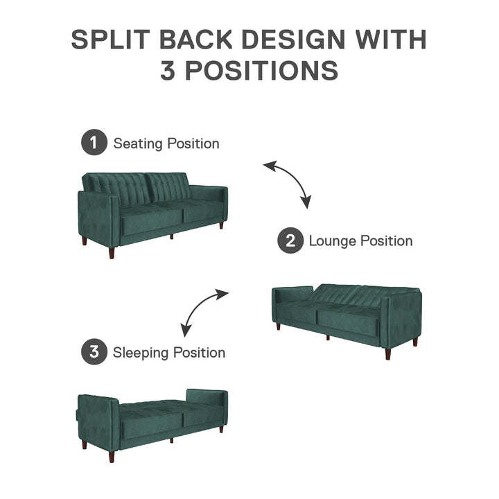 Pin Tufted Transitional Futon with Vertical Stitching and Button Tufting - Green