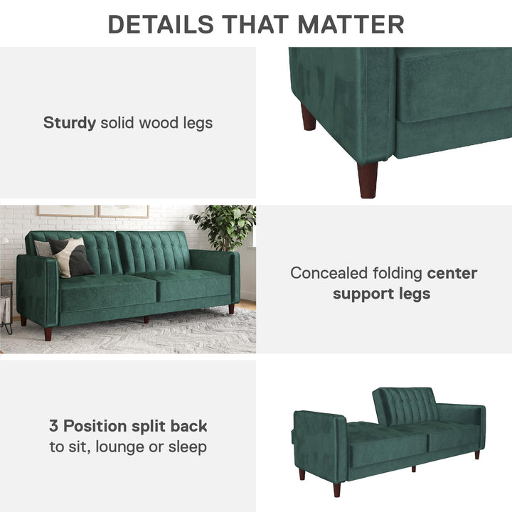 Pin Tufted Transitional Futon with Vertical Stitching and Button Tufting - Green