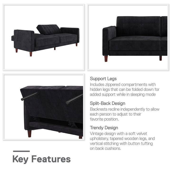 Pin Tufted Transitional Futon with Vertical Stitching and Button Tufting  -  Black