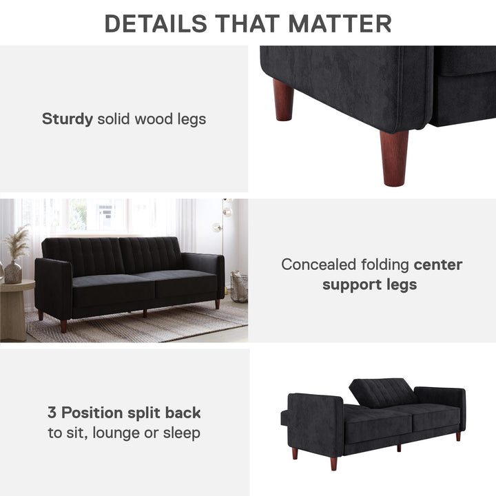 Pin Tufted Transitional Futon with Vertical Stitching and Button Tufting - Black