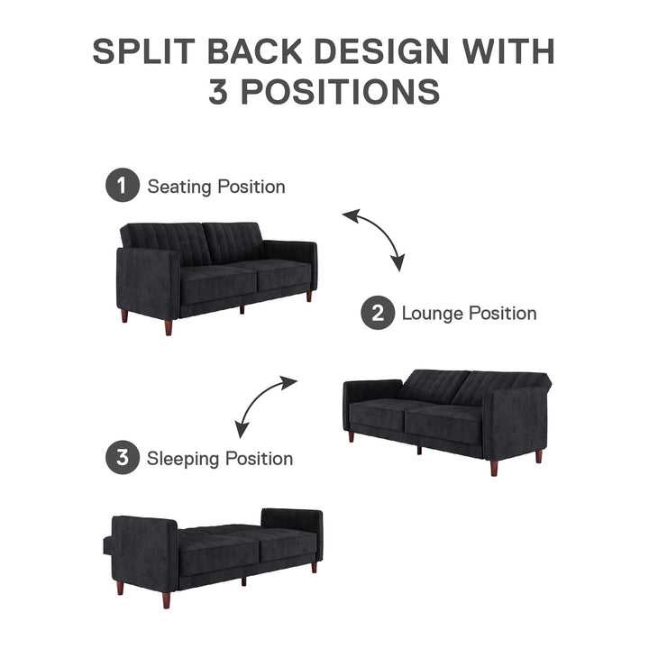 Pin Tufted Transitional Futon with Vertical Stitching and Button Tufting - Black