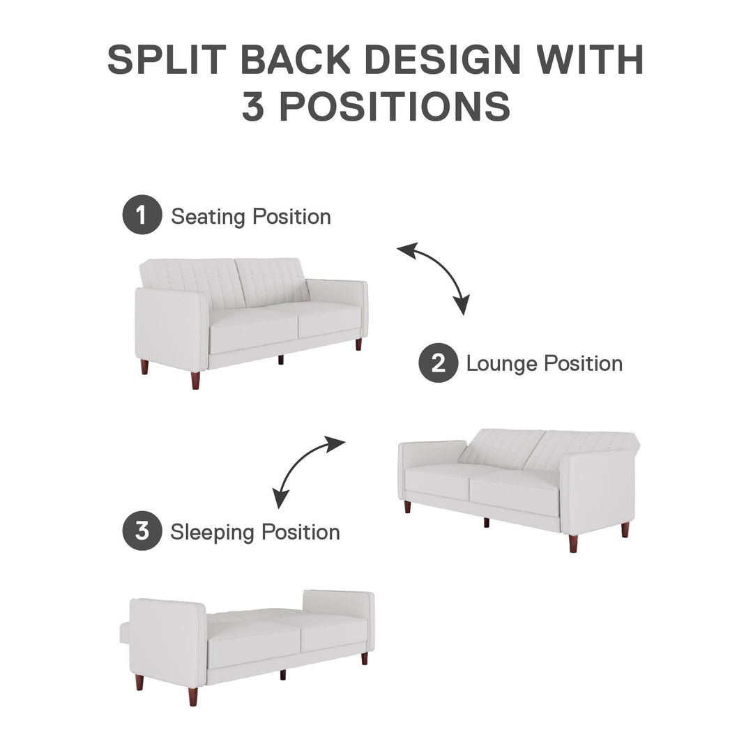 Pin Tufted Transitional Futon with Vertical Stitching and Button Tufting - White