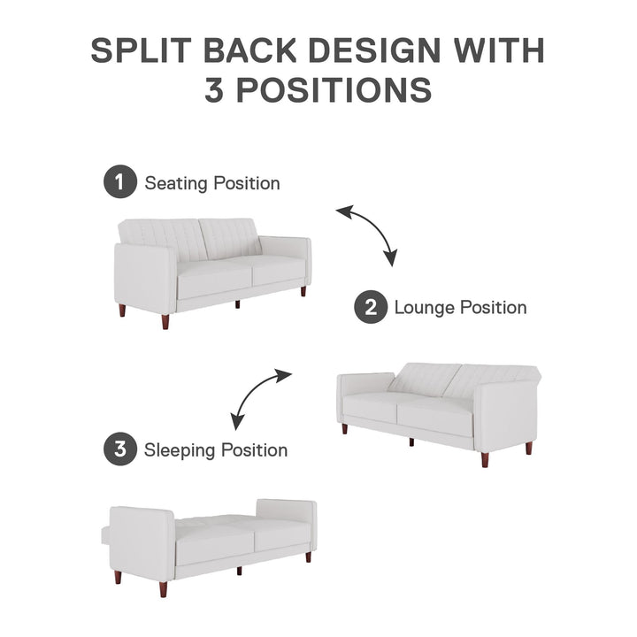 Pin Tufted Transitional Futon with Vertical Stitching and Button Tufting - White