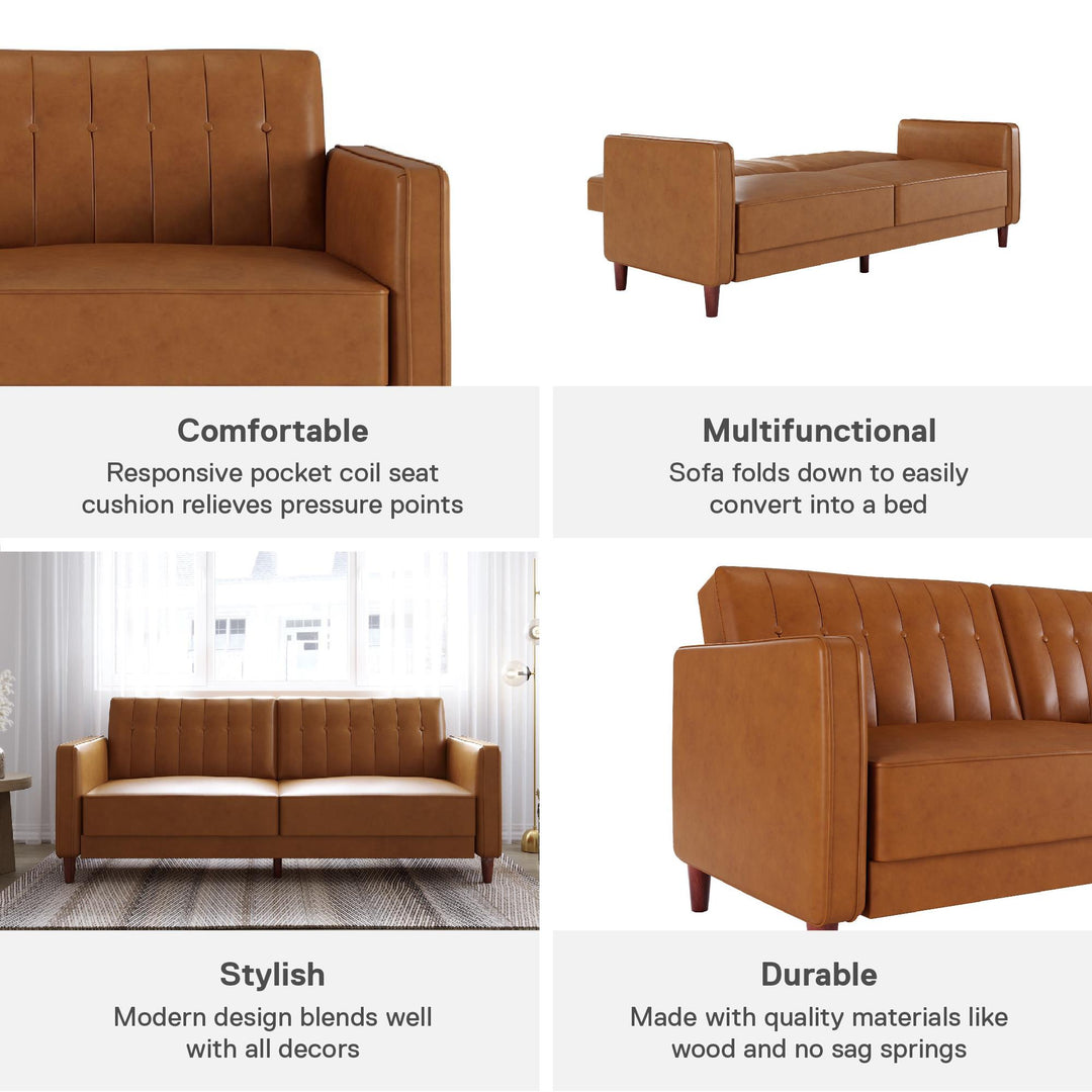 Pin Tufted Transitional Futon with Vertical Stitching and Button Tufting - Camel