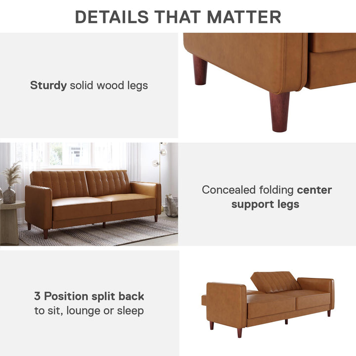 Pin Tufted Transitional Futon with Vertical Stitching and Button Tufting - Camel