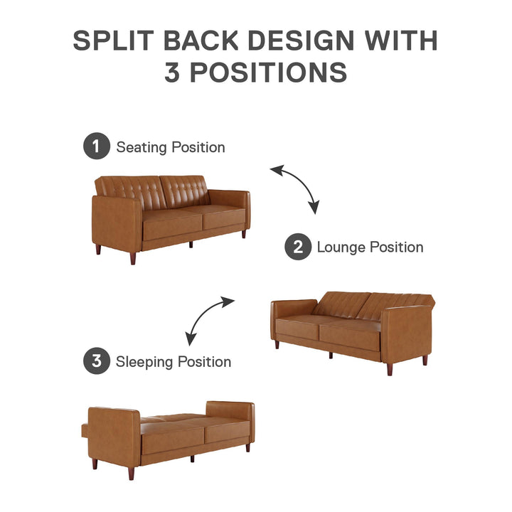 Pin Tufted Transitional Futon with Vertical Stitching and Button Tufting - Camel