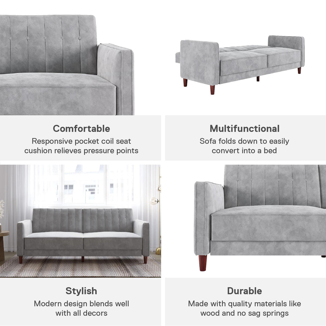 Pin Tufted Transitional Futon with Vertical Stitching and Button Tufting - Light Gray