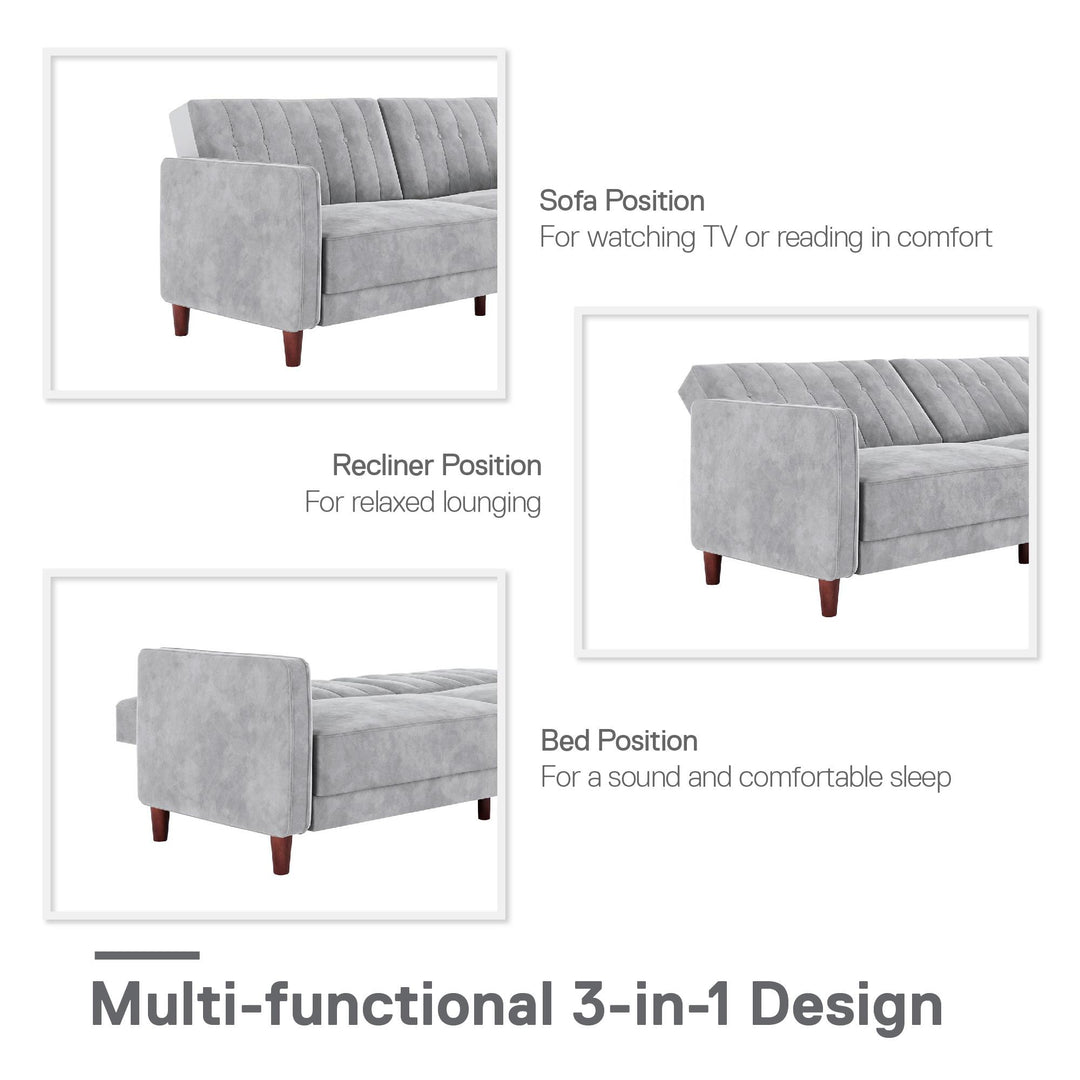 Vertical Stitching and Button Tufting Futon -  Light Gray