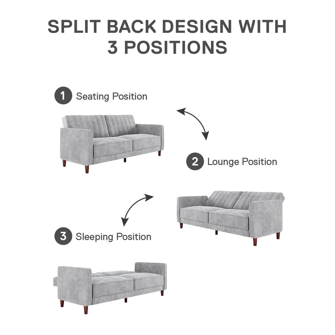 Pin Tufted Transitional Futon with Vertical Stitching and Button Tufting - Light Gray