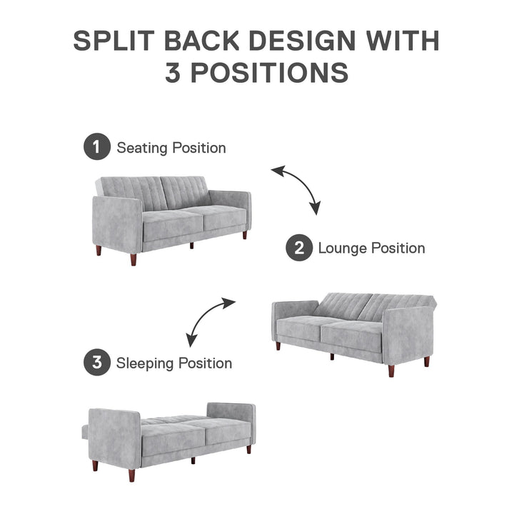 Pin Tufted Transitional Futon with Vertical Stitching and Button Tufting - Light Gray