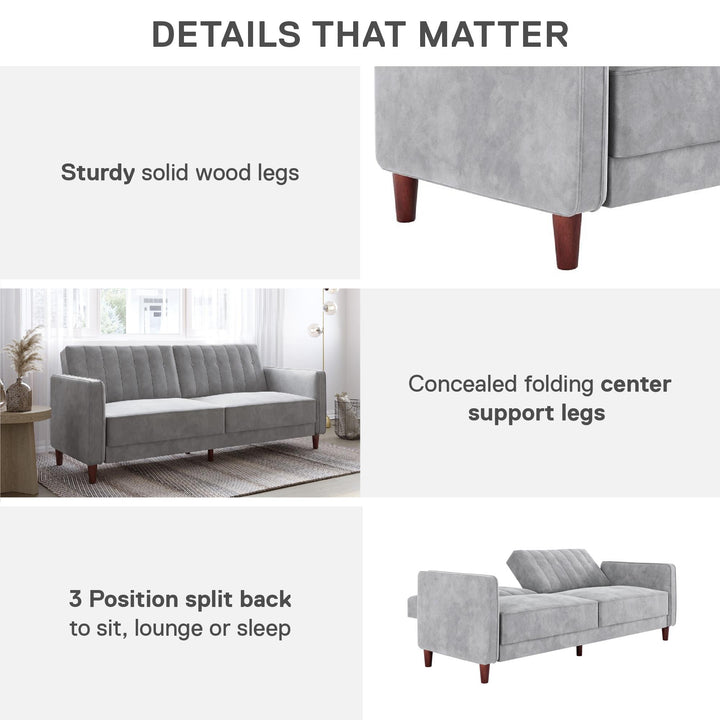 Pin Tufted Transitional Futon with Vertical Stitching and Button Tufting - Light Gray