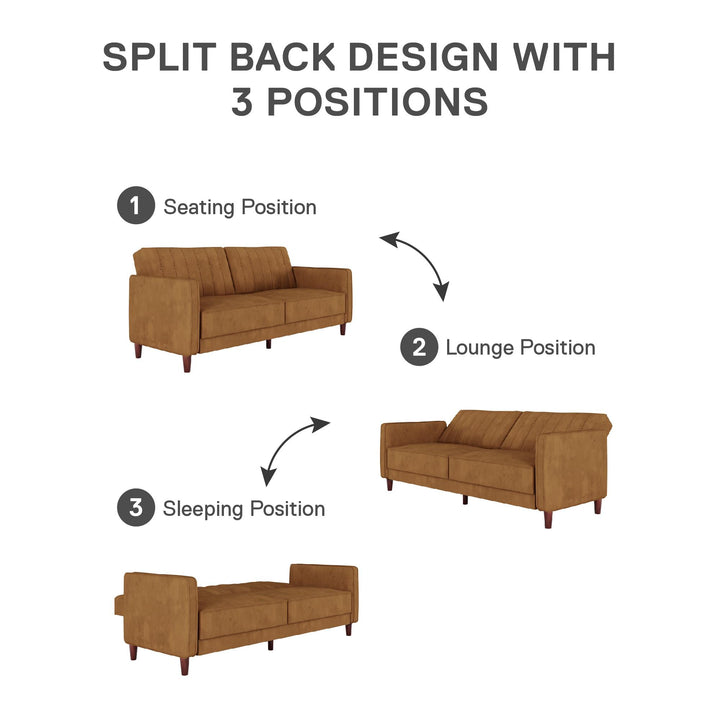 Pin Tufted Transitional Futon with Vertical Stitching and Button Tufting - Rust