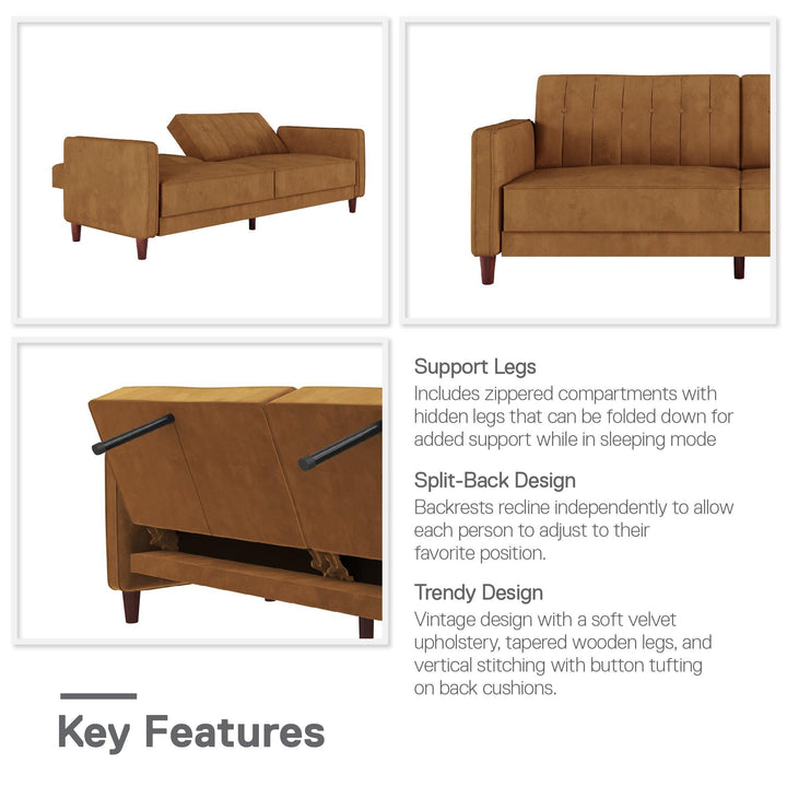 Vertical Stitching and Button Tufting Futon -  Rust