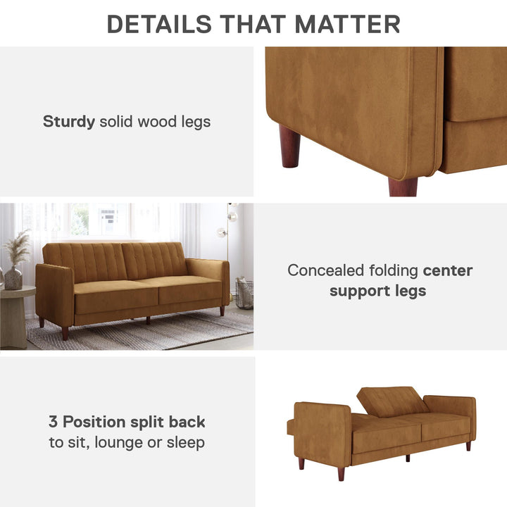 Pin Tufted Transitional Futon with Vertical Stitching and Button Tufting - Rust