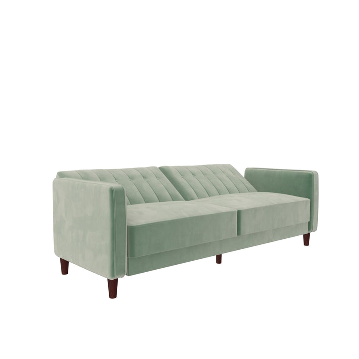 Pin Tufted Transitional Futon with Vertical Stitching and Button Tufting - Light Green