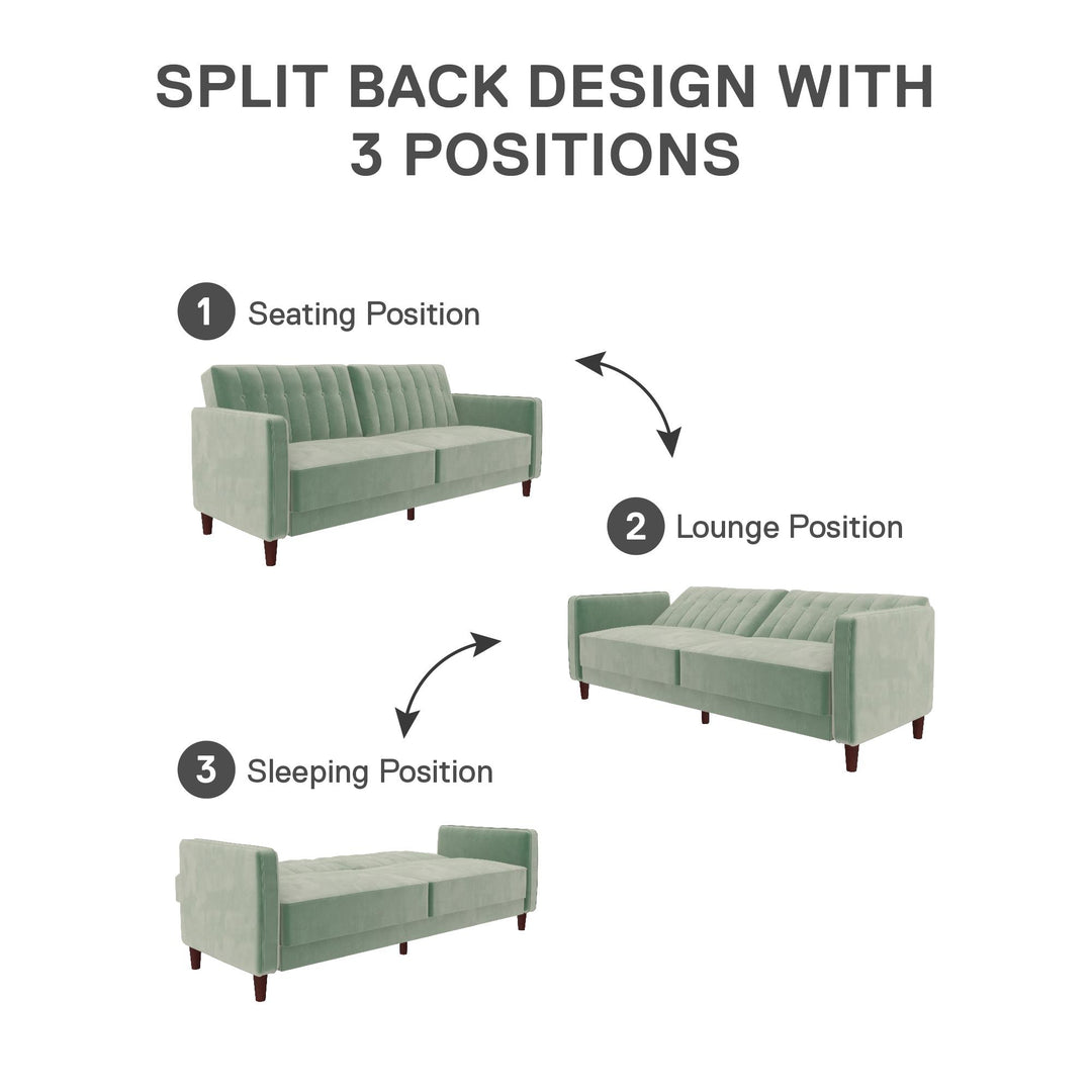 Pin Tufted Transitional Futon with Vertical Stitching and Button Tufting - Light Green