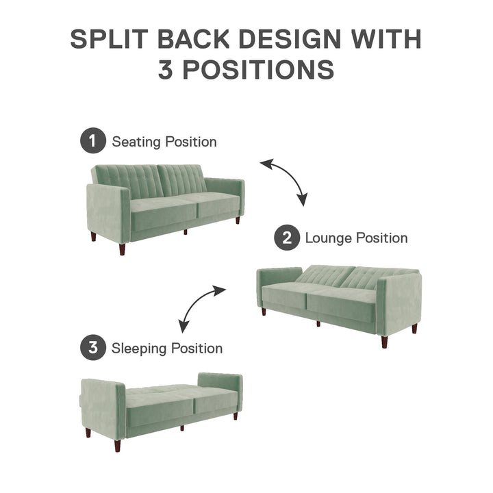Pin Tufted Transitional Futon with Vertical Stitching and Button Tufting - Light Green