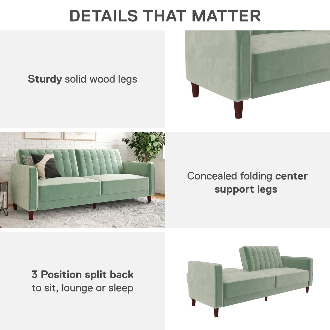 Pin Tufted Transitional Futon with Vertical Stitching and Button Tufting - Light Green